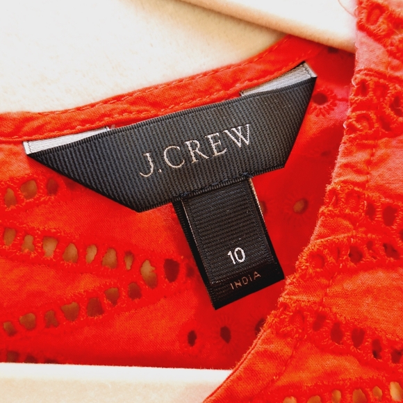 J Crew Sz 10 Coral  Cotton ORange Eyelet Slevless Blouse Tank - Picture 3 of 8